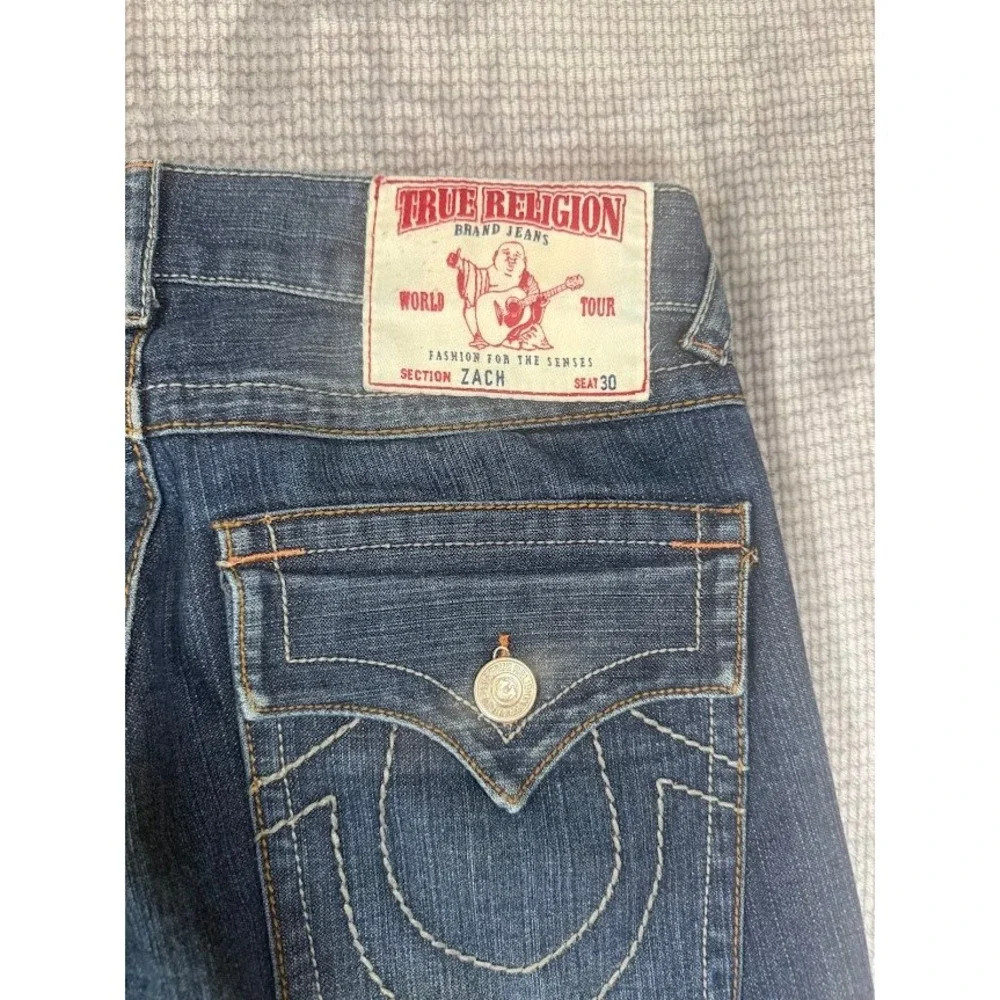 True Religion Zach Straight Jeans Medium Wash Denim‎ Blue Flap Pocket 30X31